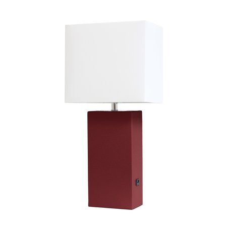 Lalia Home 21 Leather Base Table Lamp with USB Charging Port , White Rectangular Shade, Red LHT-3012-RE